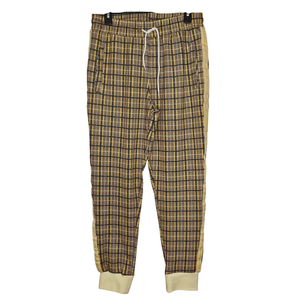 Jian Wang Men plaid track jogger pants Yellow Black NWOT -M- 30W Stretchy B59